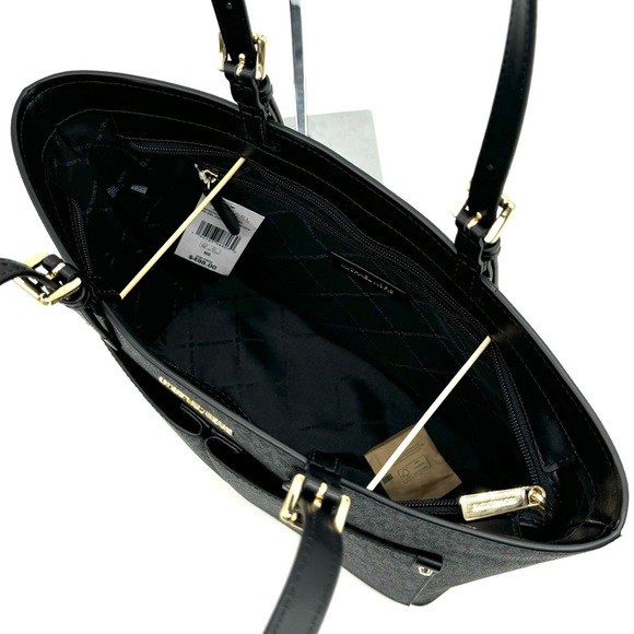 Michael Kors Jet Set Medium Pocket Tote Bag Black Signature - Picture 8 of 10